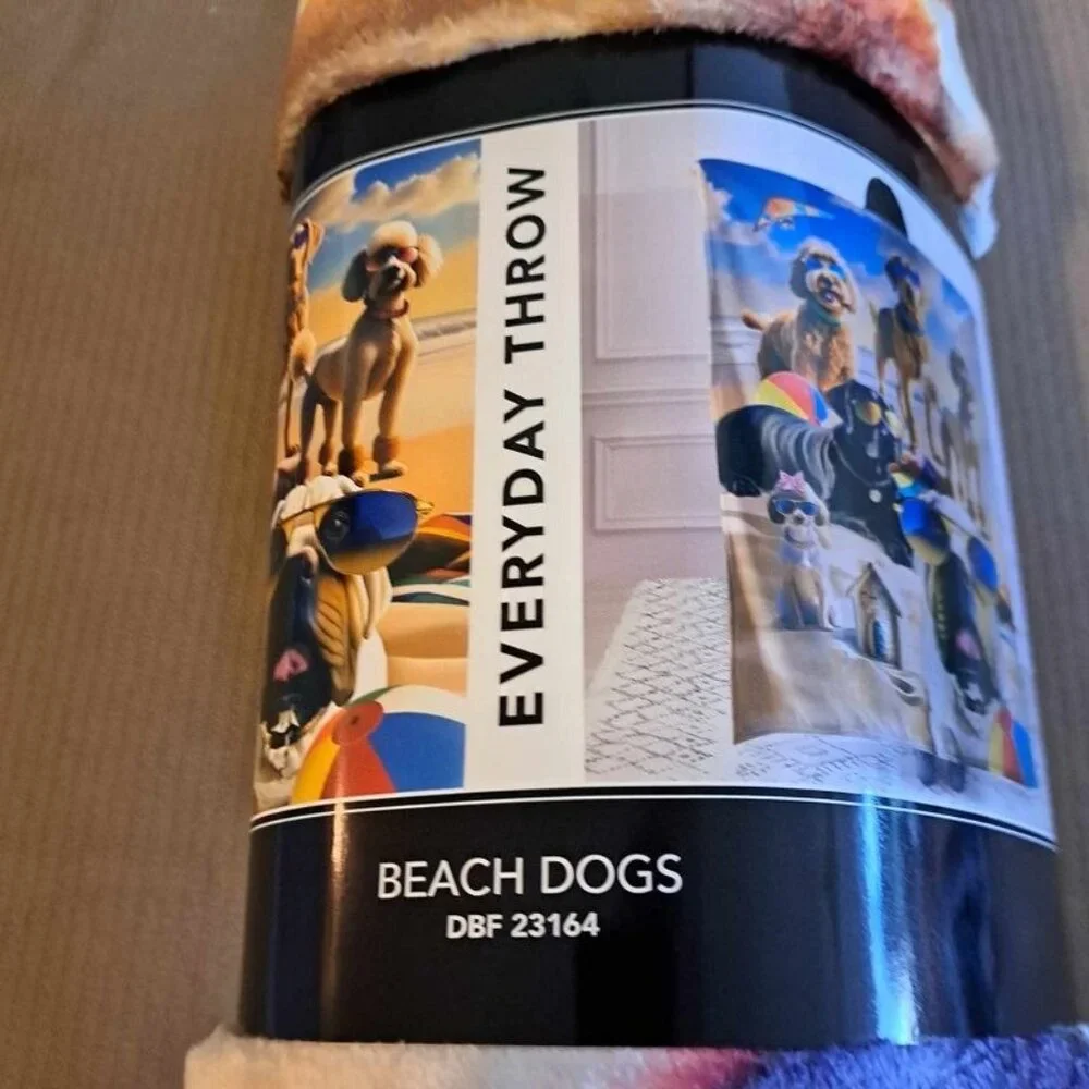 New Cool Beach Dogs Throw Blanket Gift Plush Poodle Dog Whimsical Breeds Puppy